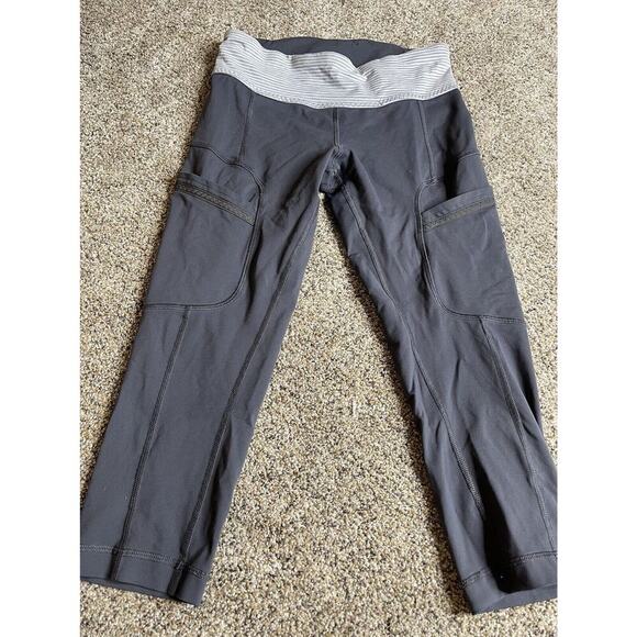 Lululemon Gray Crop Leggings Size 6 MultiPockets - Picture 2 of 7